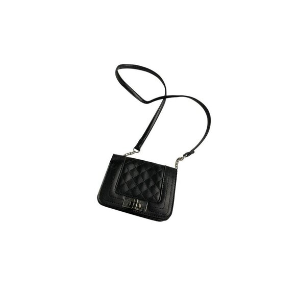Art Class Girls Black Quilted Faux Leather Turnlock Crossbody Bag with Chain - Picture 2 of 4